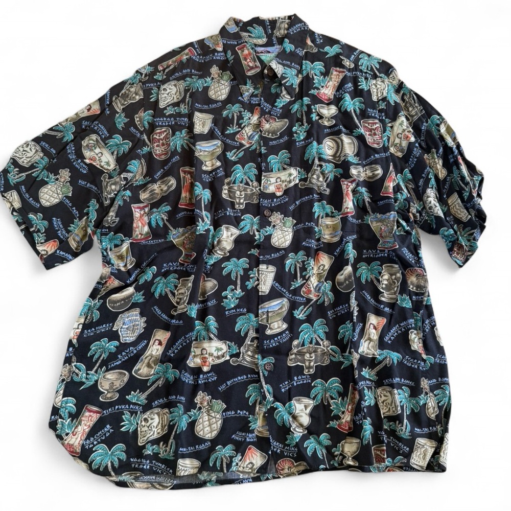 Reyn Spooner Black and Blue Tropical Print Shirt